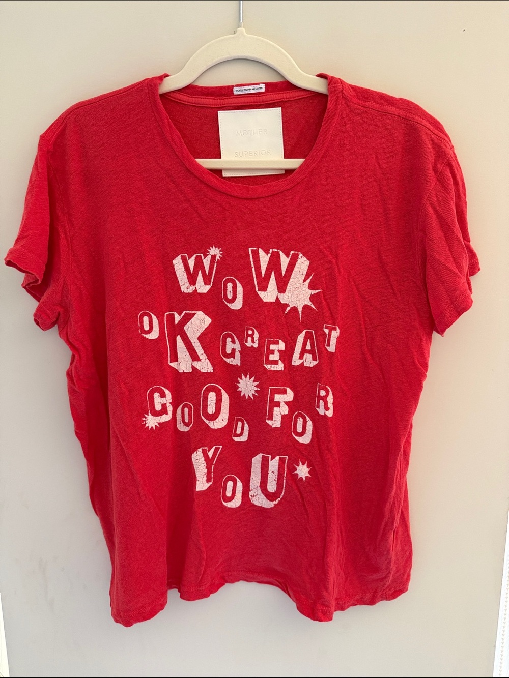 MOTHER Red Graphic Short Sleeve Tee with White Lettering